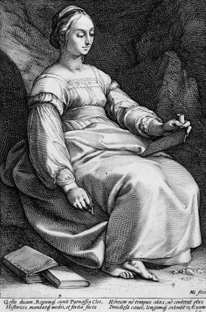 克里奥(出自《九个缪斯》系列)，亨德里克·格尔茨乌斯，1592年，纸上雕刻。博物馆没有。M.88.91.271d。©洛杉矶县艺术博物馆