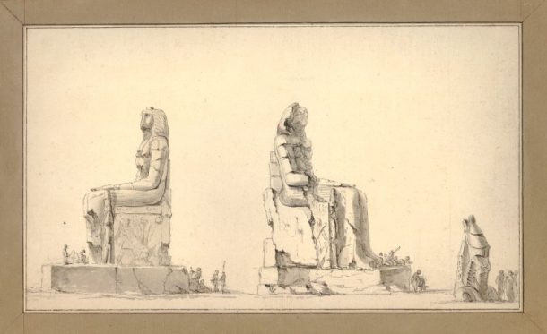 雕像说德门农板44两个研究之一的艺术家的“航行在浅滩等高级Egypte,吊坠les窄花边du通用波拿巴,©1802年大英博物馆的受托人