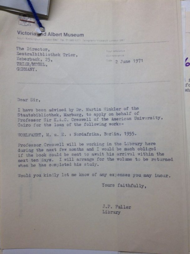 美国国家图书馆J.P富勒给德国中央图书馆的信，1971年6月2日，AAD MA/37/5/22