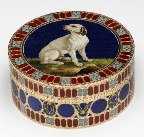 糖果店集micromosaic的一只狗。糖果店归功于约翰基督教Neuber德累斯顿。马赛克归因于Giacomo Raffaelli、罗马、ca。1780(贷款:gilbert.349 - 2008)