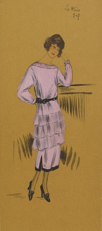 “Les干草。帕奎因的粉红天设计衣服,1919年夏天。