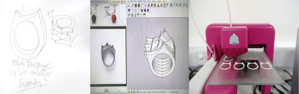 使用设计从画廊的一个例子,西尔维娅Goldberger戒指,然后将它转换成印刷前CAD模型。