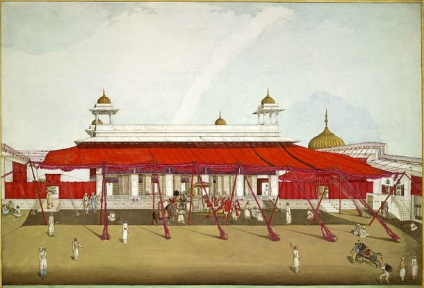 卡斯会客厅、_Red_Fort _Delhi_with_red_awnings_or_shamianas _in_1817