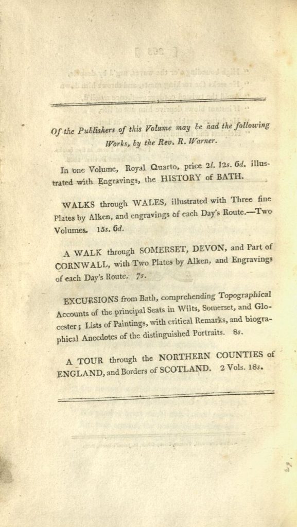 广告从:理查德·华纳。通过康沃尔的参观,在1808年秋天