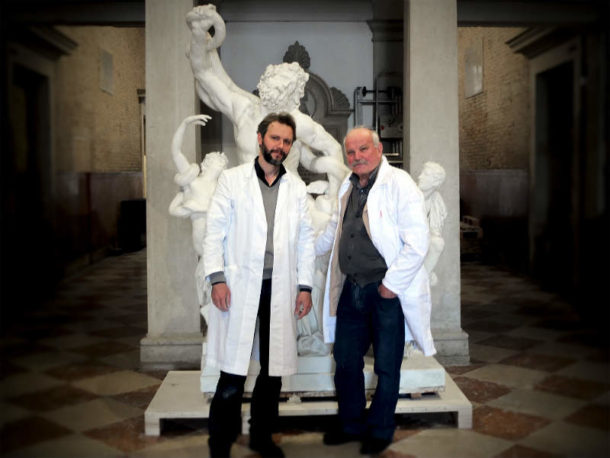 Romolo和安德里亚·菲利斯模具制造商的所有者FeliceCalchi -石膏和雕塑,罗马。形象,安德里亚·菲利斯2017年。