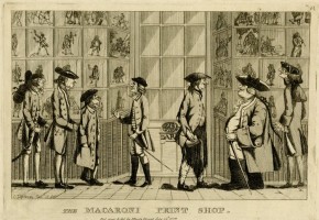 讽刺,七人敢站在窗前的打印店橱窗里看着他的漫画出版物。1772年7月14日蚀刻©大英博物馆的受托人