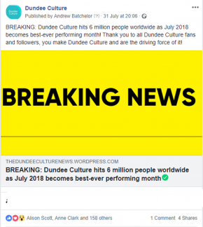 facebook上一则帖子的截图:“突发新闻:邓迪文化在全球吸引了600万人”