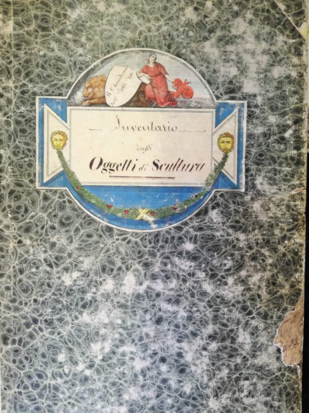 图1 a。ABAFi, Inventario degli Oggetti di Scultura从1848年到1870年。封面页。照片由Eugenio Cecioni, 2017年。