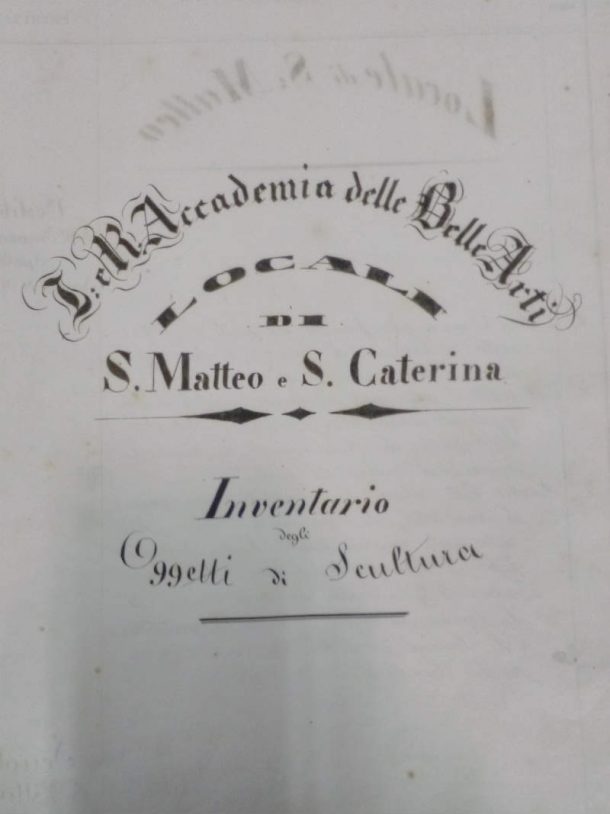 图1 b。ABAFi, Inventario degli Oggetti di Scultura从1848年到1870年。标题页。照片由Eugenio Cecioni, 2017年。