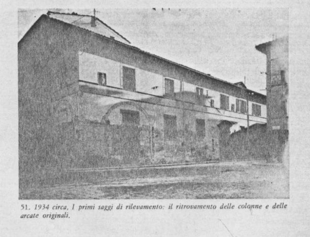 图8。学院的立面di美女Arti ca。1934年,恢复的早期调查的拱廊,自1784年以来已被封闭。(由学院di美女Arti di费伦泽)。