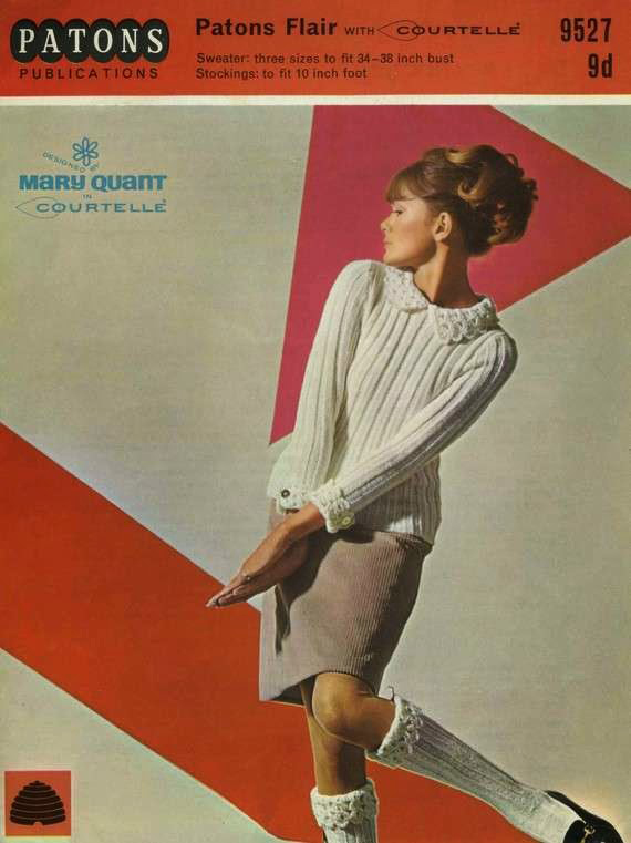 玛丽定量设计纸样跳投,钩针衣领和袜子顶部,1966