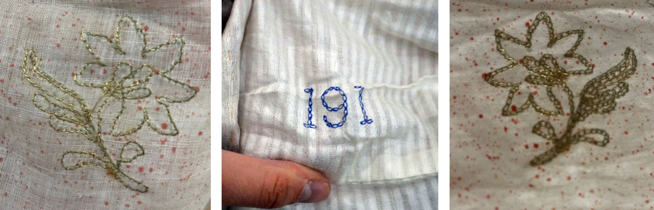 jama上刺绣的细节——两个鲜花和数字“191”