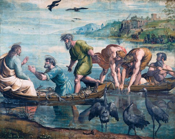 拉斐尔卡通,鱼类的奇迹般的吃水:路加福音第五章:1 - 11节,拉斐尔,1515 - 16、意大利。博物馆没有。皇家LOANS.2。伦敦©维多利亚和艾伯特博物馆