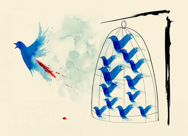 Twitter Jail, illustration by Ann Kiernan